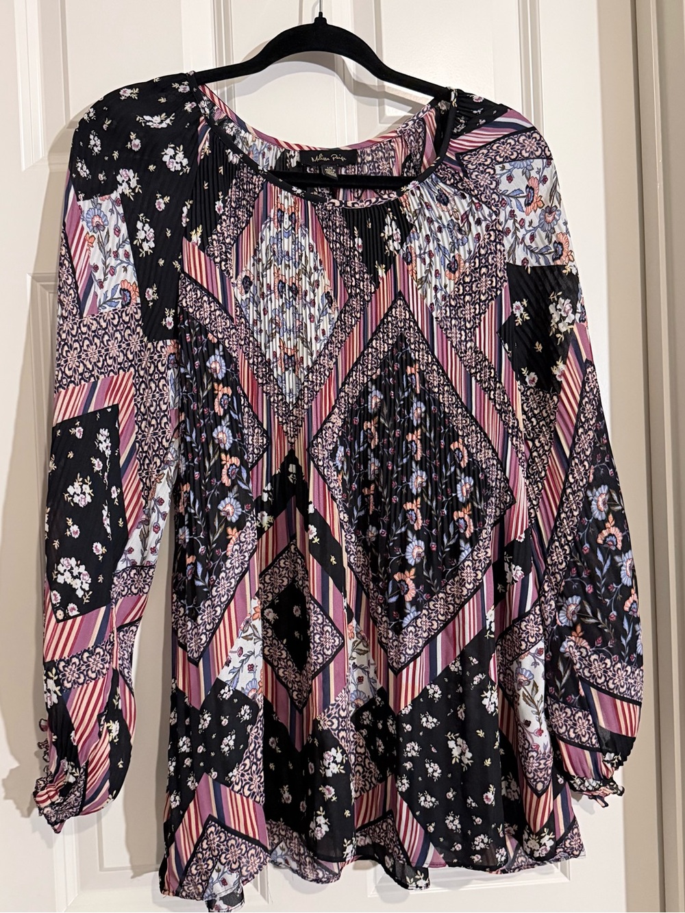 Melissa Paige Pink & Black Floral Patchwork Long-Sleeve Top